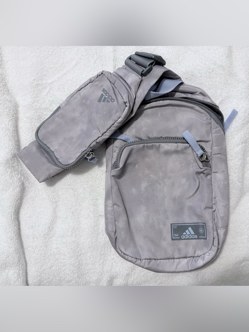 NWOT adidas Gray & Lavender Crossbody Sling Bag with Front Pocket & phone pocket